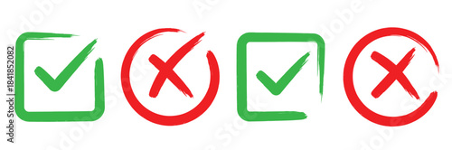 Check mark grunge icon set. Hand drawn check tick mark icon set. Minimal confirmation or validation icon.