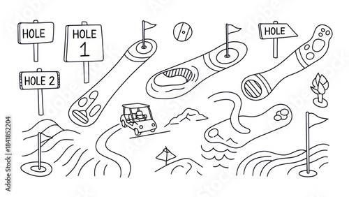 Cabin in nature landscape illustration with tree path mountains and lantern