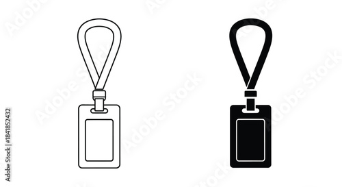 Black and white illustration of two lanyard badge designs side by side