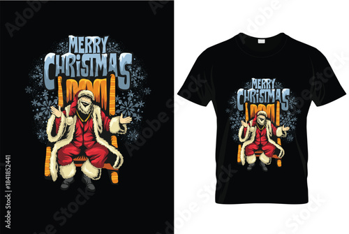 Cool Santa Claus Sitting on Throne Merry Christmas T-Shirt Design
