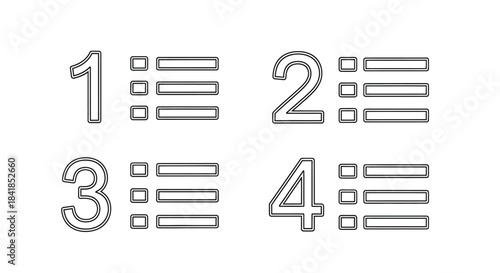 Simple illustration of numbered lists with horizontal lines and varying lengths