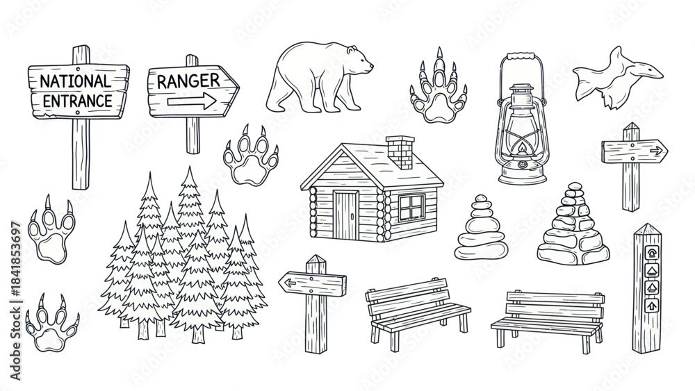 Obraz premium Camping and hiking themed illustrations vector elements collection