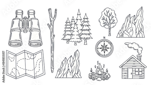 Camping and outdoor recreation themed vector illustrations collection