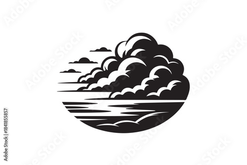 A breathtaking black-and-white coastal cloudscape design capturing dramatic sky formations above tranquil waters, perfect for branding, tattoos, prints, and creative artwork