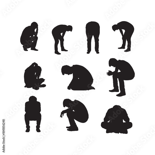 People Are Depressed Or Frustrated Silhouettes Collection,Depressed People Silhouettes,Vector Frustrated People Silhouettes,Mental Health Silhouettes,people vector