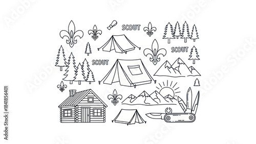 Camping and scouting vector elements for outdoor adventure design