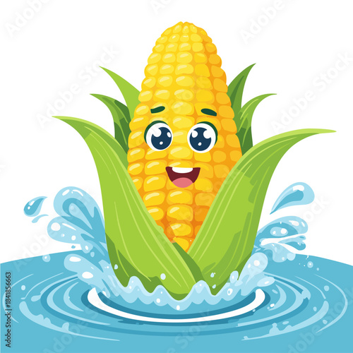 cartoon character illustration cute corn in water splash 2
