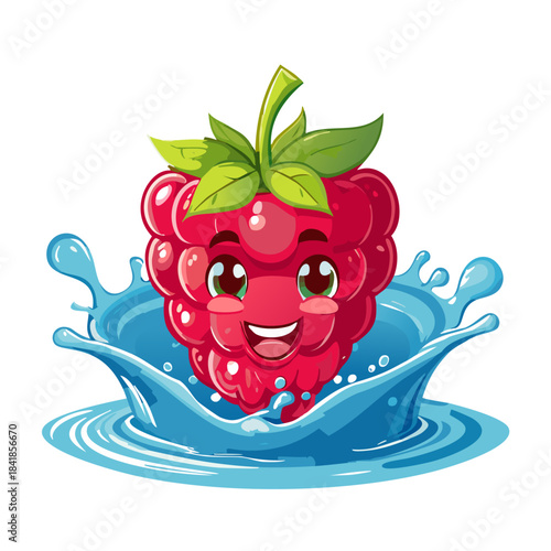 cute raspberry in water splash