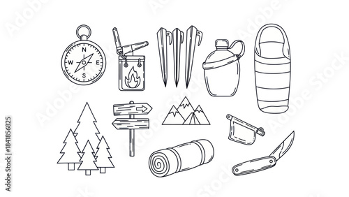 Camping equipment vector illustration outdoors adventure concept isolated
