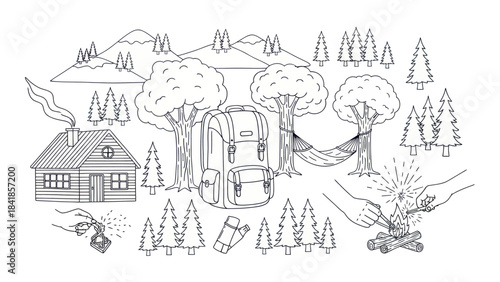 Wallpaper Mural Camping scene illustration with backpack trees bonfire and forest elements Torontodigital.ca