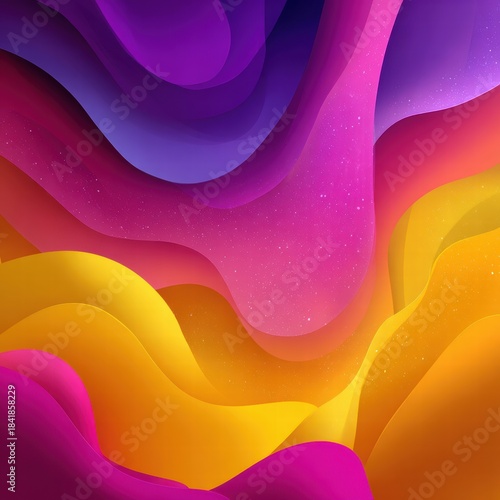 Futuristic neon sound wave visualization. Abstract audio waveform with glowing pink and blue lines on a grid background.
Abstract layered waves with gradient purple, pink, orange, and yellow colors. 