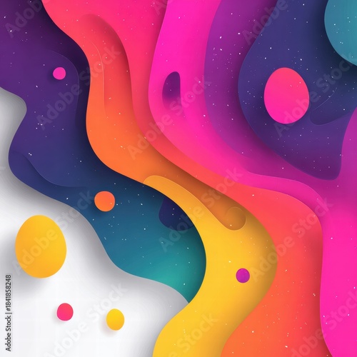 Futuristic neon sound wave visualization. Abstract audio waveform with glowing pink and blue lines on a grid background.
Abstract layered waves with gradient purple, pink, orange, and yellow colors. 