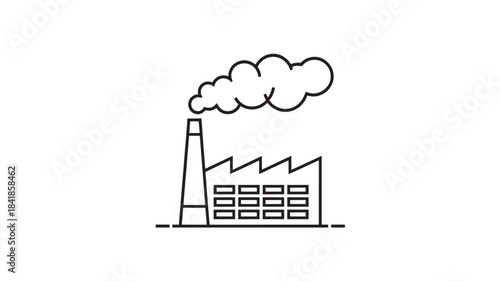 Vector Industrial factory building with smoking chimney, manufacturing plant icon