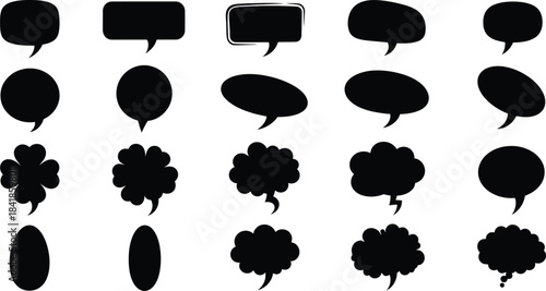 Collection of black speech bubbles and thought balloons silhouette