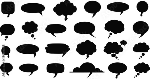 Collection of black speech bubbles and thought balloons silhouette