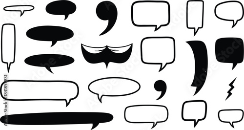 Collection of hand drawn speech bubbles in silhouette