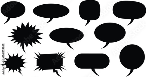 Collection of black speech bubbles and comic book elements silhouette