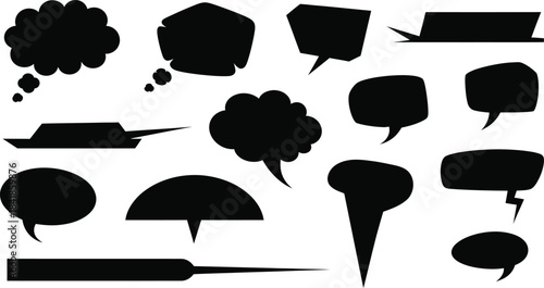 Collection of black speech bubbles and thought balloons silhouette