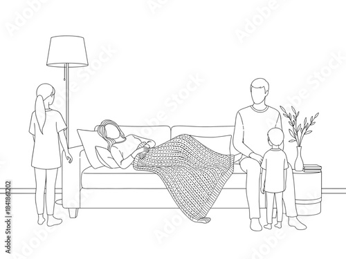 Family sitting together in living room, relaxing and bonding  