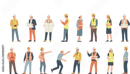 People in cores Architects and construction workers people in specific editable rows. Vector illustration.