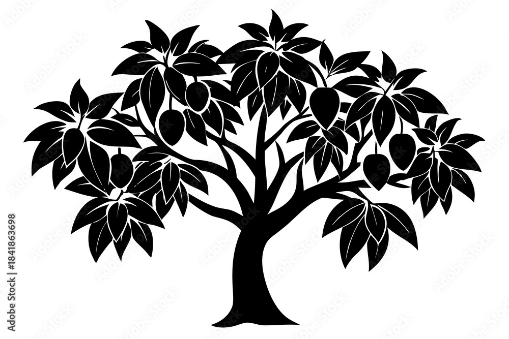 Obraz premium Mango tree linocut design white background 