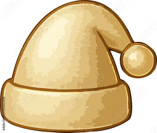 A shiny golden Santa hat with a soft brim and rounded pom-pom is illustrated in a polished festive style.
