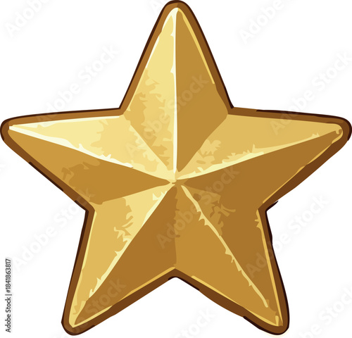 A shiny golden five-pointed star ornament illustrated in a polished metallic festive style.