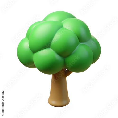 3D illustration of a green tree with a brown trunk on white background