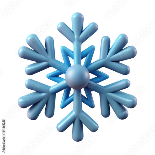 3D Blue Snowflake Isolated on White Background for Winter Decor and Holiday Celebrations
