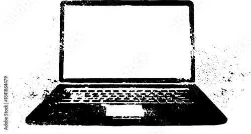 Black and white grunge stencil of a basic laptop for urban art design