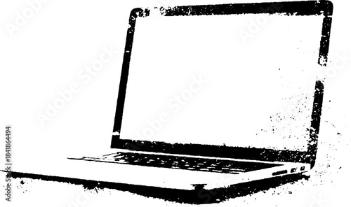 Black and white stencil illustration of basic laptop form for urban design concepts