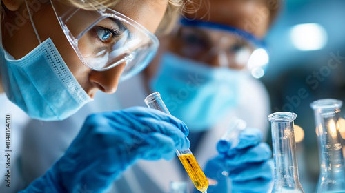 New generation of faceless scientists and chemists conducts scientific experiment in laboratory, jointly conducting research and learning to promote innovation in healthcare in fut