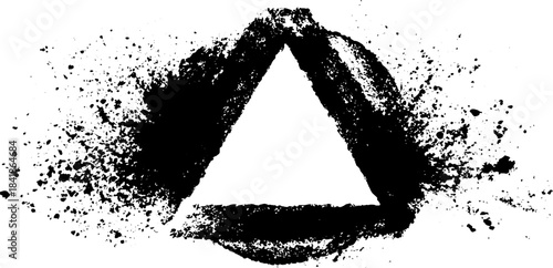 Abstract geometric hexagon in black and white with splattered paint effect