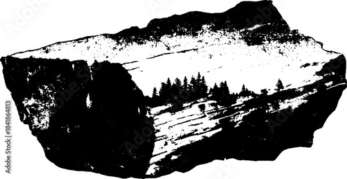 Charred wood chunk stencil art - black and white illustration for urban design