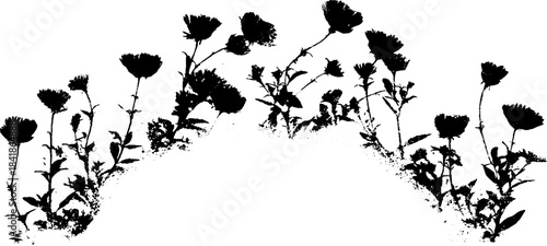 Black and white stencil illustration of early bloom floral cluster for nature-themed designs