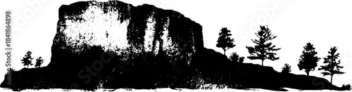 Monochrome cliff and tree silhouette for urban art and design projects