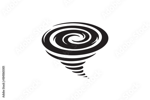 Dynamic swirling tornado illustration capturing powerful spiral motion in bold black lines, perfect for logos, weather graphics, tattoo designs, and dramatic visual branding