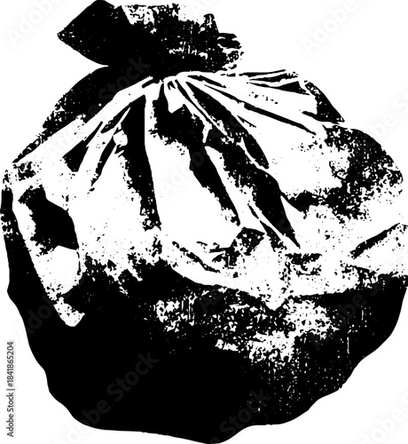 Grunge stencil art of crumpled food wrapper in black and white for urban design