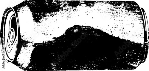 Black and white stencil illustration of a crushed aluminum can for urban art design