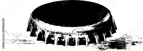 Black and white stencil illustration of crushed bottle cap for urban art design