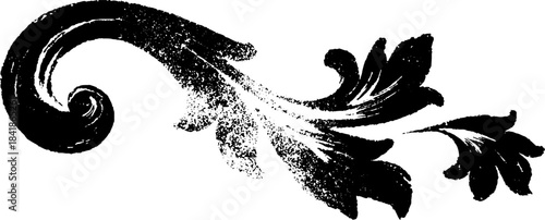 Black and white stencil illustration of ornamental curl design for decorative art