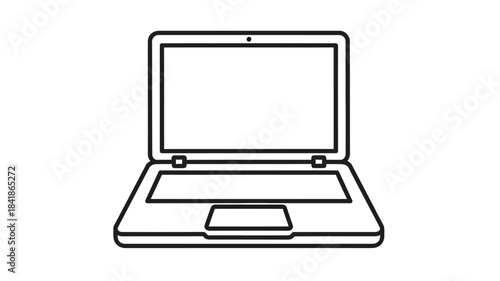 Simple line art illustration of a modern laptop computer with a blank screen display