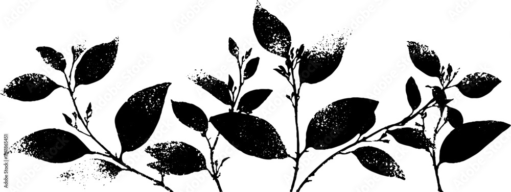 Naklejka premium Black and white stencil of delicate leaves and branches for nature design