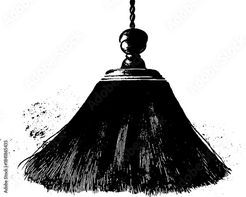 Elegant black and white stencil illustration of decorative tassel design