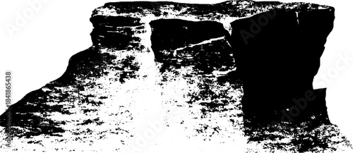 Monochrome stencil art of a deep shadowed rock formation for urban design