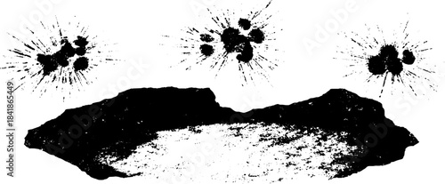 Black and white stencil illustration of degraded halftone with splatter effects for urban design
