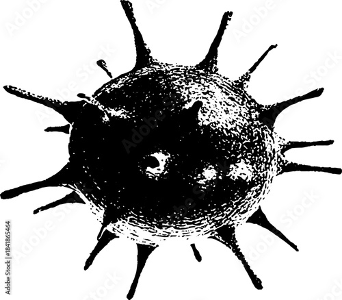 Abstract black and white stencil illustration of dense core blot