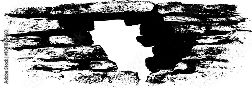 Black and white urban stencil of demolished façade wall