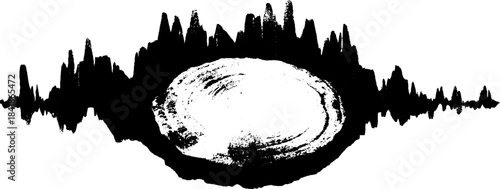 Abstract black and white stencil of dense blot core with radial design for urban art