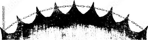 Abstract black and white distressed border with chain and spiked design